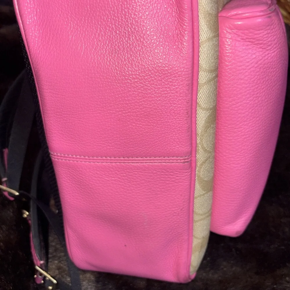 Coach Signature Canvas and Pink Leather Backpack